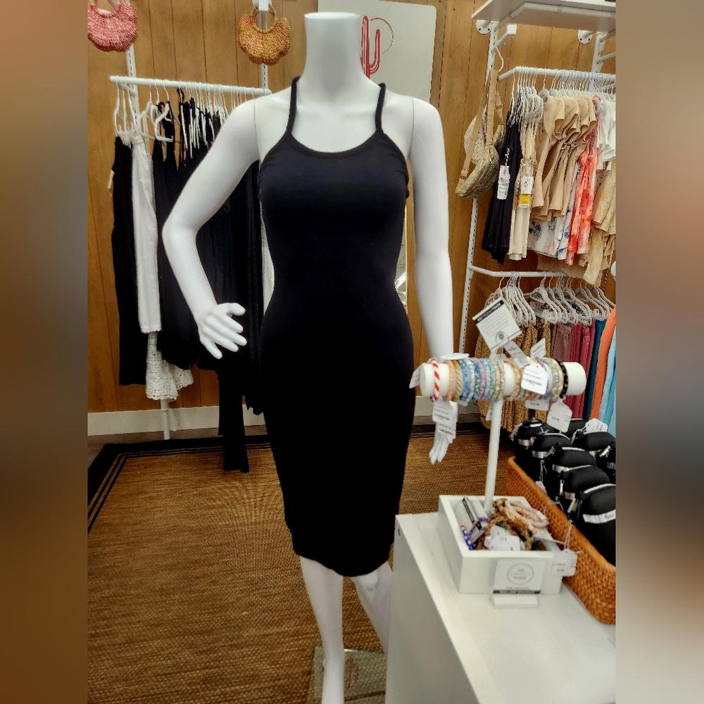 nlt Black Halter Stretch Cotton Midi Dress (new with tags) Made In USA
